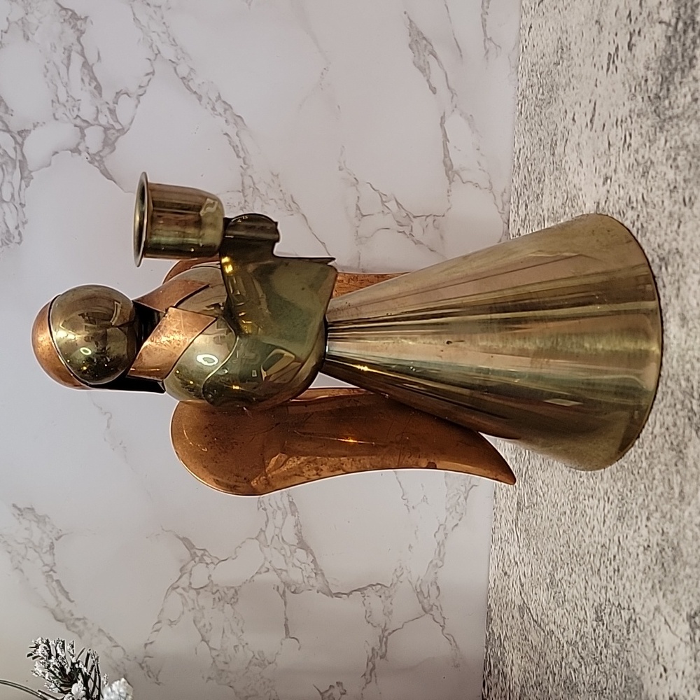 Vintage Brass and Copper Christmas Angel Candle Holder Made in Hong Kong - Picture 2 of 7